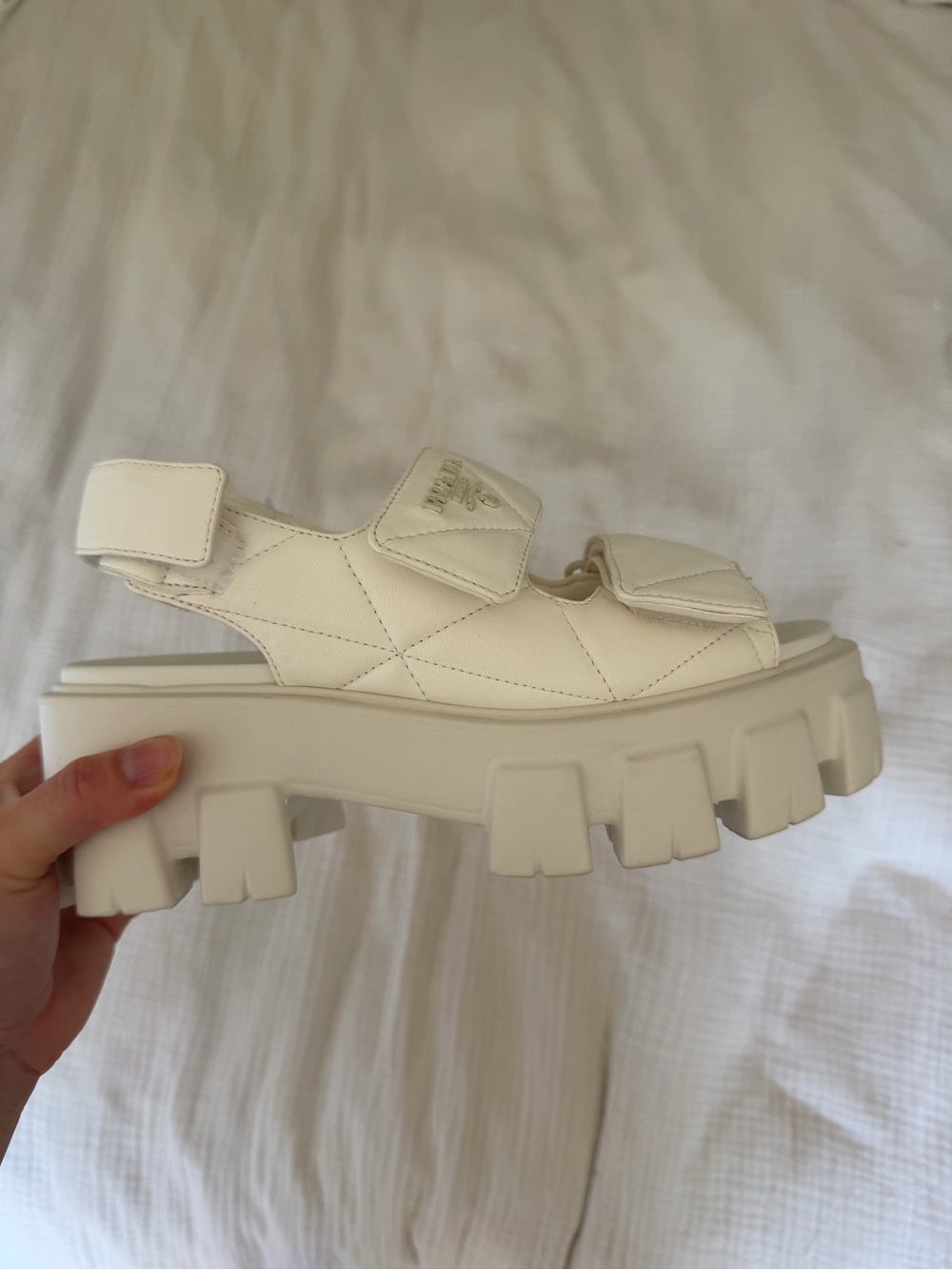 Prada Cream - Monolith Nappa Quilted Platform Sandal